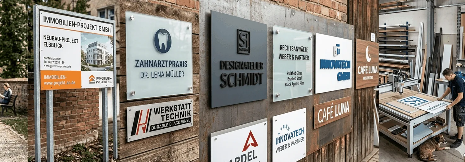 Individuelle Schilder & Beschilderung aus Hamburg für Firmen, Büros und Praxen.